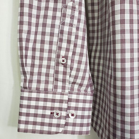 Samuel Windsor Mens Shirt Large Wine Plaid Cotton Button Up Long Sleeve Pocket - Picture 7 of 10